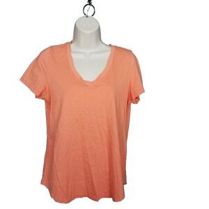 Banana Republic XS V Neck Supima Cotton Coral Orange Pink T Shirt Top Casual